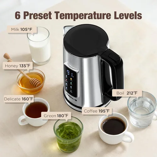 Miniatura 3 de KEINVE Hervidor eléctrico de 1.7L, caldera de agua con pantalla táctil, sin interior de plástico, doble pared, 6 temperaturas preestablecidas