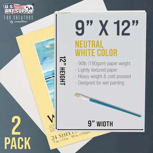 Miniatura 2 de U.S. Art Supply Bloc de papel de acuarela pesado de alta calidad de 9 x 12 pulgadas, paquete de 2 (24 hojas cada uno), 90 libras (6.70 oz/m²)