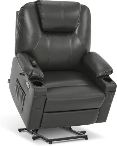 Miniatura 36 de MCombo Sillón reclinable eléctrico con capacidad de elevación, masaje y calor para ancianos, 3 posiciones, 2 bolsillos laterales y portavasos