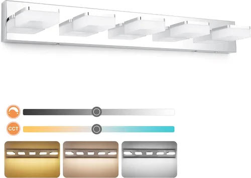 Miniatura 16 de GOODATE Lámparas de baño regulables de 3 colores sobre el espejo, luces LED cromadas, de acero inoxidable acrílico, 6 luces de tocador de baño