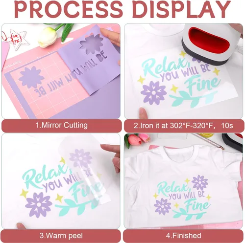 Miniatura 6 de WRAPXPERT Paquete de vinilo de transferencia de calor boho pastel para planchar de 12 x 10 pulgadas, 8 colores pastel surtidos HTV para camisetas