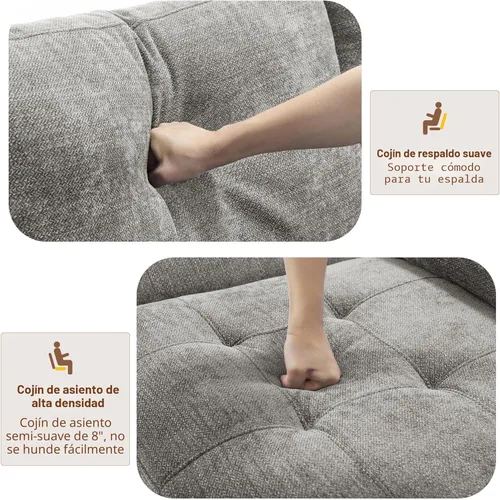Miniatura 7 de Hanherry - Sofá para sala de estar, sofá moderno y cómodo con cojín de asiento de firmeza media, funda extraíble, apoyabrazos anchos, puerto Gris