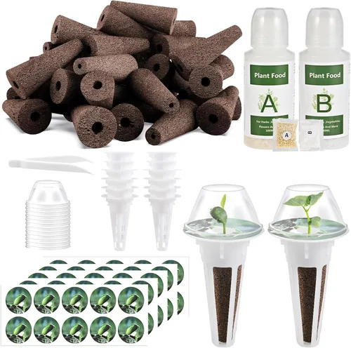 Kit de 126 piezas de cápsulas hidropónicas Tigvio: cultiva cualquier cosa con 30 esponjas de cultivo, 30 cestas, 30 cúpulas, 30 etiquetas, 4