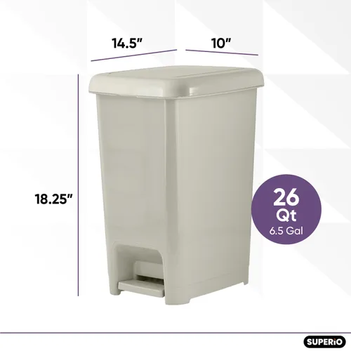 Superio Bote de basura delgado con pedal de pie, bote de basura de 6.5 galones con tapa, cubo de basura de plástico mediano, papelera para baño,