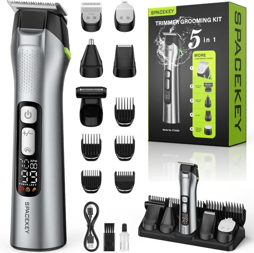 Cortadora de barba para hombres, todo en uno, kit de aseo para hombres, cortadora de pelo inalámbrica con hoja de acero inoxidable, tiempo de