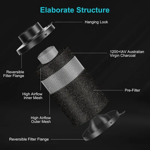 Miniatura 4 de Kit de filtración de aire, ventilador de conducto en línea de 4 pulgadas y 190 CFM con controlador de velocidad, filtro de alto carbono de 12