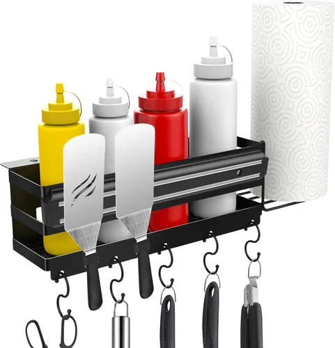 Miniatura 10 de Organizador de parrilla de acero inoxidable con tira magnética para utensilios de barbacoa para parrillas Blackstone de 28"/36", con una llave