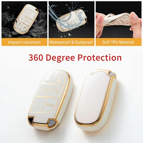 Miniatura 4 de Gematay Compatible con llavero de Jeep, funda para llave de automóvil para Grand Cherokee Renegade Wrangler, accesorios color blanco