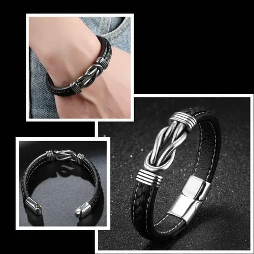 Miniatura 5 de Pulseras de cuero trenzado para hombre, pulsera de cuero para hombre con cierre magnético de acero inoxidable, pulsera de Navidad, graduación
