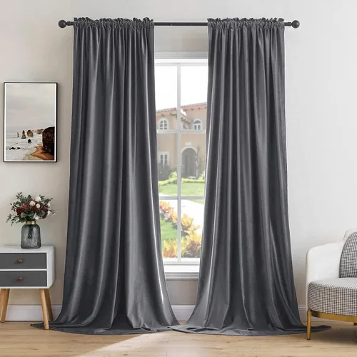 Miniatura 24 de MIULEE - Juego de 2 paneles de cortinas negro opacas y térmicas de terciopelo para la sala de estar y dormitorio, con bolsillo para cortinero, de 63