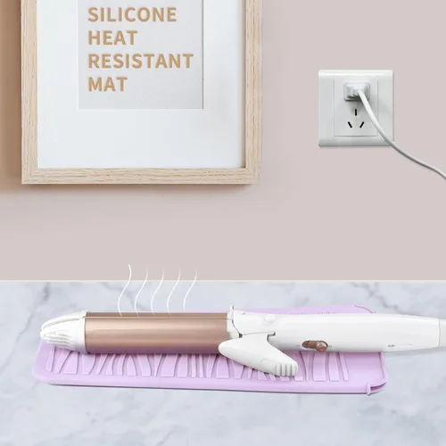 Miniatura 6 de Alfombrilla de viaje de silicona resistente al calor para plancha de pelo (1 paquete, rosa malva, 11 x 5.3 pulgadas)