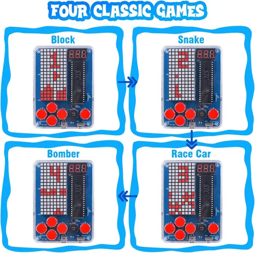 Miniatura 2 de PEMENOL Kit de soldadura de juego de bricolaje para principiantes, 4 juegos retro, proyecto de electrónica STEM con brillo ajustable, interruptor