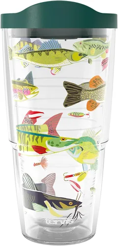 Miniatura 15 de Taza de viaje Tervis Freshwater Fish and Lures fabricada en Estados Unidos de doble pared aislada mantiene las bebidas frías y calientes, 16 onzas