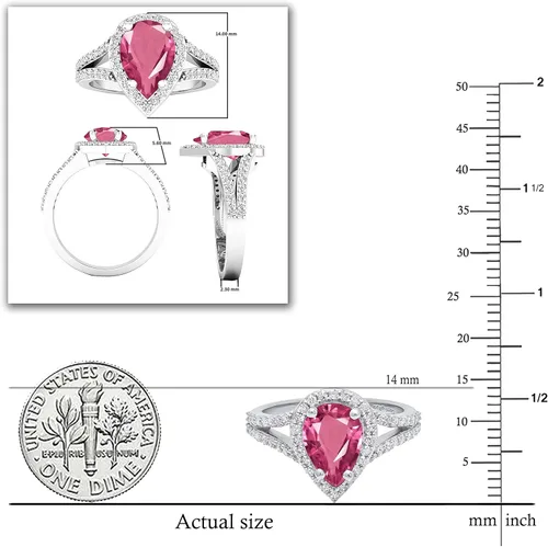 Miniatura 48 de Dazzlingrock Collection Anillo de compromiso con forma de lágrima y diamante blanco natural redondo de 0.45 quilates con halo de diamantes blancos