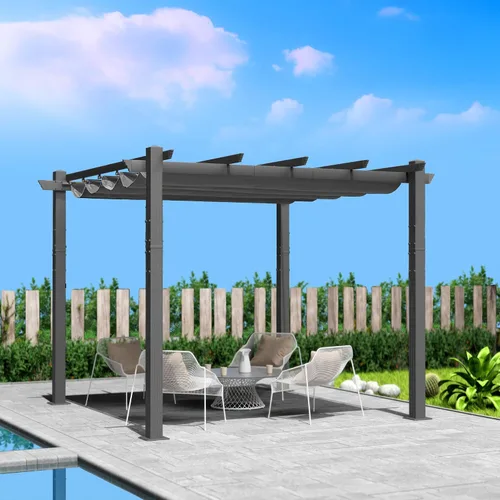 Miniatura 9 de Kozyard Morgan Pérgola Retráctil para Exteriores con Toldo de Sombra para Patio, Refugio de Pérgola de Aluminio para Patio Trasero, Terraza, Jardín