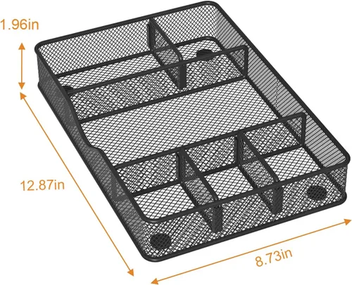 Miniatura 4 de VyGrow Bandeja organizadora de cajones de escritorio, organizador de cajones de malla metálica para oficina y hogar, 6 compartimentos ajustables, 2