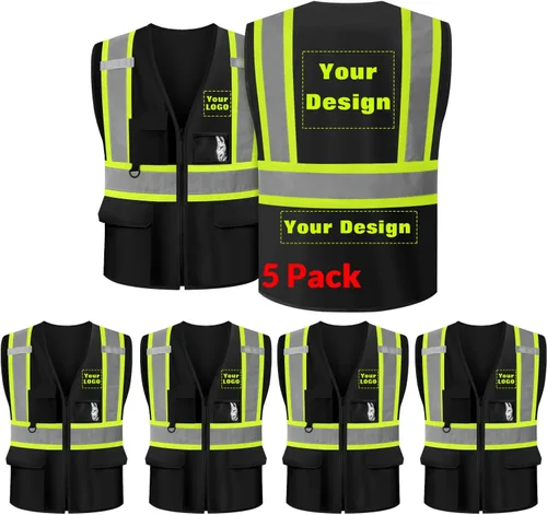 Miniatura 27 de Chaleco de seguridad personalizable con logotipo con 5 bolsillos y cremallera reflectante de alta visibilidad clase 2 ropa de trabajo al aire libre