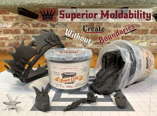 Miniatura 2 de The Foamory Arcilla de Espuma Moldeable para Cosplay (900g Negro) Arcilla Seca al Aire de Alta Densidad, Espuma EVA se Lija y Pinta Fácilmente, No