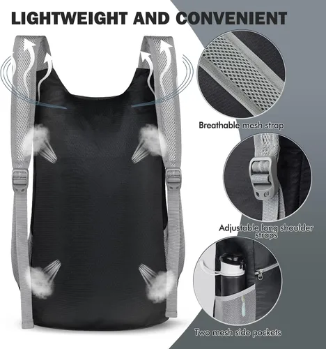 Miniatura 5 de ZOMAKE Mochila ligera y plegable, mochila pequeña para senderismo, resistente al agua, bolsa de día para viajes (14L, negro)
