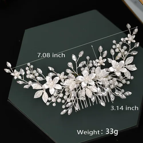Miniatura 5 de Peine de pelo de novia de cristal, flor de perla, accesorios para el cabello para mujeres y niñas