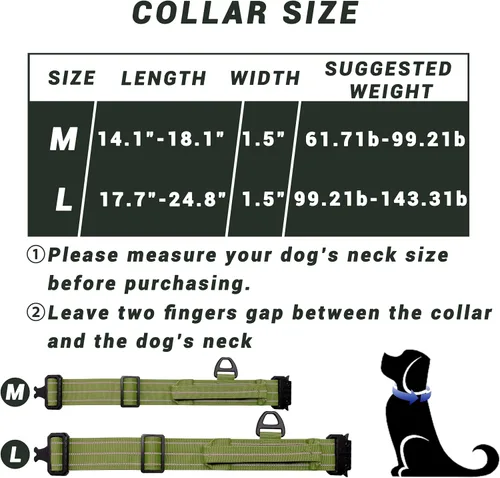 Miniatura 3 de Collar táctico para perro, collar ajustable de nailon reflectante para perro con mango de control, hebilla de metal resistente para perros medianos
