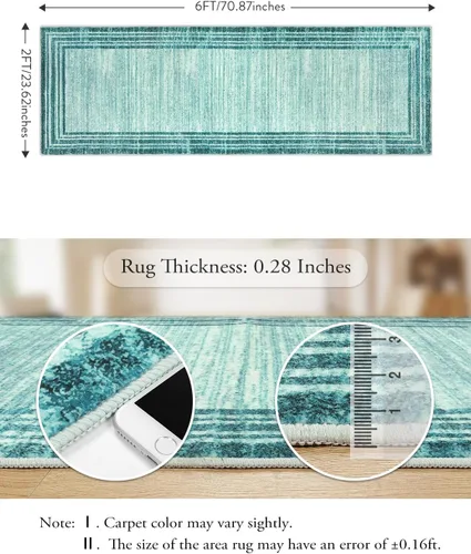 Miniatura 2 de Alfombra de pasillo moderna abstracta Lahome, alfombra lavable turquesa de 2 x 6 pulgadas para entrada, alfombra antideslizante de bajo pelo