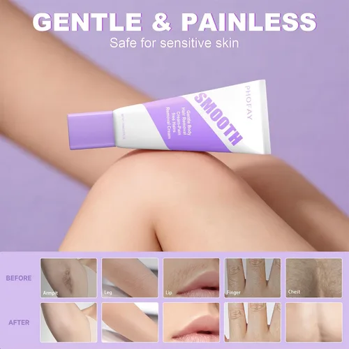 Miniatura 3 de PHOFAY Crema depilatoria para pieles sensibles, mujeres y hombres, acción rápida, recomendada por dermatólogos con aloe y ácido hialurónico