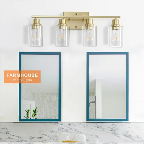 Miniatura 8 de Luces de tocador de baño de oro cepillado para baño, accesorios de iluminación de baño de 4 luces sobre el espejo, apliques de pared de latón