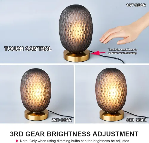 Miniatura 2 de Moderna lámpara de mesa de cristal con forma de globo de mediados de siglo, industrial regulable con control táctil, luces de escritorio, 3 niveles