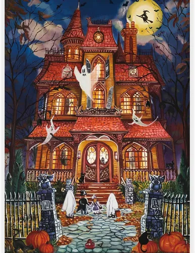 Miniatura 8 de Rompecabezas de Halloween de 500 piezas para adultos, rompecabezas de ciudad de Halloween, rompecabezas desafiante perfecto para noches