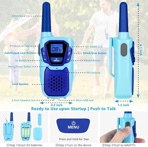 Miniatura 2 de Topsung Walkie Talkies for Kids Long Range Walkie-Talkie for Adults Rechargeable 4 Pack with Lanyard NOAA USB, Family Pink 2 Way Radio Toys for 3-12