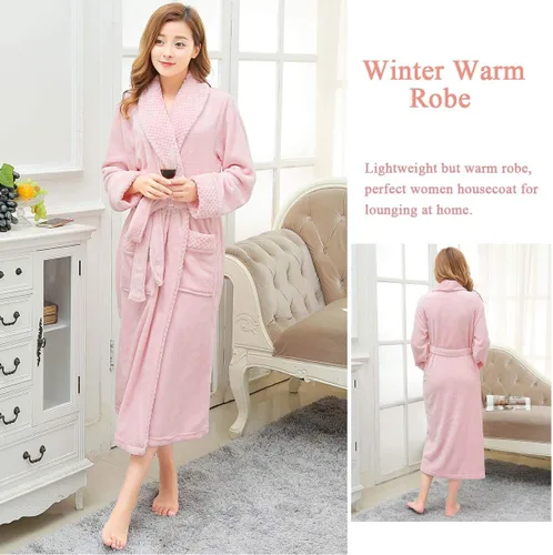 Miniatura 4 de Hellomamma Bata de baño larga para mujer, de felpa suave, de forro polar, camisón para mujer, pijama, ropa de dormir