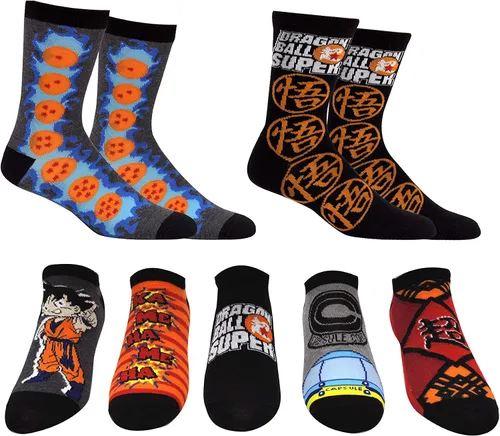 Everything Legwear Dragon Ball Super Socks Regalos (7 pares) - (1 tamaño) Dragon Ball Super Cosplay Calcetines de corte bajo para mujeres y hombres,