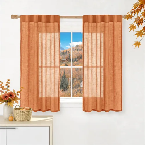 Miniatura 33 de LAMIT Cortinas de lino beige de 30 pulgadas de largo para ventanas pequeñas, cortinas semitransparentes filtrantes de luz, pestaña trasera