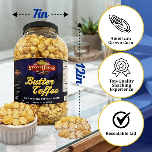Miniatura 3 de Palomitas con sabor a mantequilla y toffee de Stonehedge Farms Tubo grande de 32 oz Perfecto para fiestas y Navidad Snacks dulces en granel