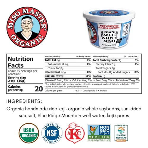 Miniatura 2 de Miso Master Organic Sweet White Miso Orgánico, Kosher, sin gluten, sin OMG Hecho a mano y fermentado naturalmente Tubo de 16 onzas