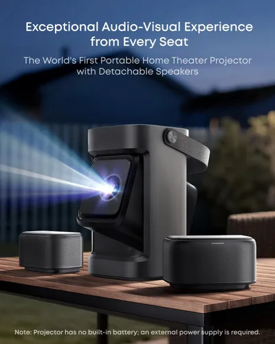 Miniatura 2 de soundcore Nebula P1 Proyector GTV portátil con altavoces desmontables, 650 lúmenes ANSI, 1080P, 20 W sonido envolvente verdaderamente 2.0, audio