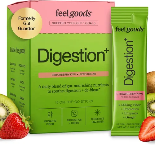 Miniatura 11 de Feel Goods Digestion+, salud intestinal, mezcla de fibra orgánica y probióticos, enzimas digestivas para alivio de la hinchazón, limpieza intestinal