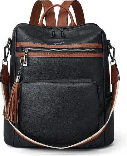 Miniatura 31 de OPAGE - Mochila de cuero para mujer, con borla de moda, bolso de hombro, mochila grande, bolsa de viaje, gris, L