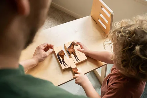 Miniatura 3 de Rompecabezas de madera de animales en bloques gruesos para niños de 2 años en adelante - Juego de bloques de animales de granja Montessori 4 en 1