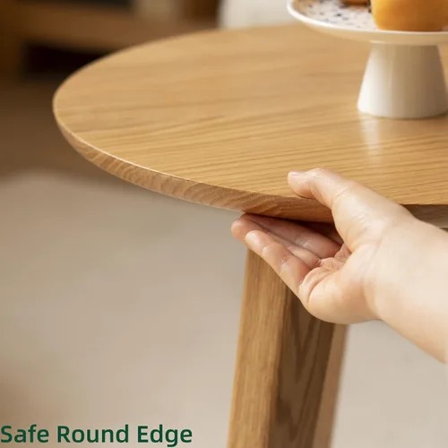 Miniatura 6 de Juego de mesa de café 100% de madera de roble macizo, mesa de café redonda combinada mesa auxiliar con patas de madera maciza, mesa de mediados
