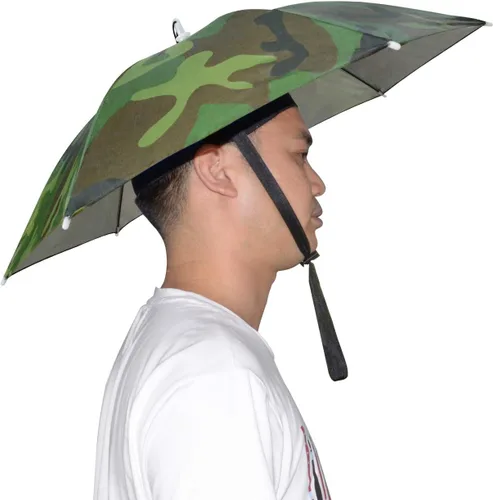 NEW-Vi Sombrero de paraguas, 25 pulgadas, manos libres, para adultos y niños, pesca, golf, jardinería, sombrilla para exteriores (camuflaje)