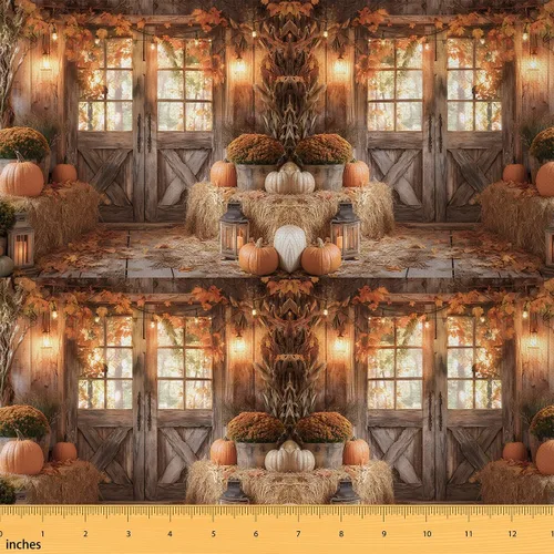 Miniatura 21 de The Yard - Tela con texto en inglés «Hello Fall», 36 pulgadas de largo x 59 pulgadas de ancho, hojas de árbol de calabaza otoñal, tela de tapicería