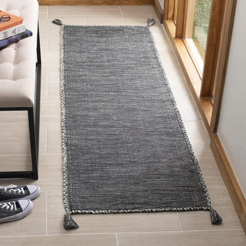 Miniatura 10 de SAFAVIEH - Alfombra decorativa de la colección Montauk, 2 x 3 pies, color beige y negro, tejido plano de algodón hecho a mano con borlas