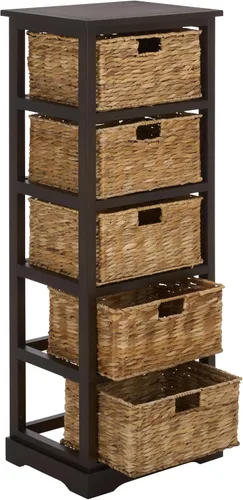 Miniatura 12 de SAFAVIEH Muebles Vedette - Torre de almacenamiento de 5 cestas - Negro envejecido - Madera maciza - Diseño de torre de cesta costera - Ideal