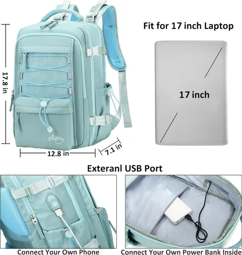 Miniatura 6 de AO ALI VICTORY Mochila de viaje para mujeres y hombres de 15.6 pulgadas para laptop, mochila de transporte, mochila grande para universidad, Verde
