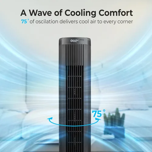 Miniatura 4 de Comfort Zone Ventilador de torre oscilante sin aspas de 40 pulgadas Ventilador de pie silencioso, 3 velocidades y 4 modos, temporizador de 15