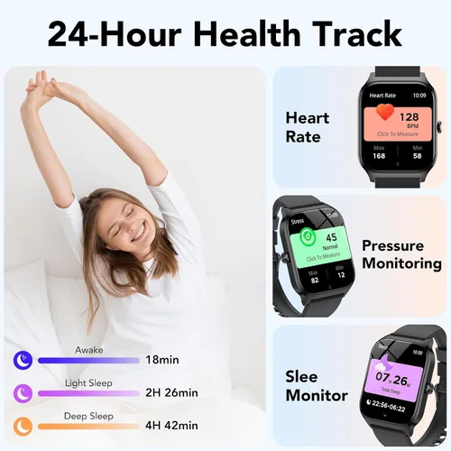 Miniatura 5 de Reloj inteligente para hombres y mujeres, pantalla HD de 1.85" con rastreador de fitness Bluetooth, llamadas/control de voz AI, IP68 resistente al