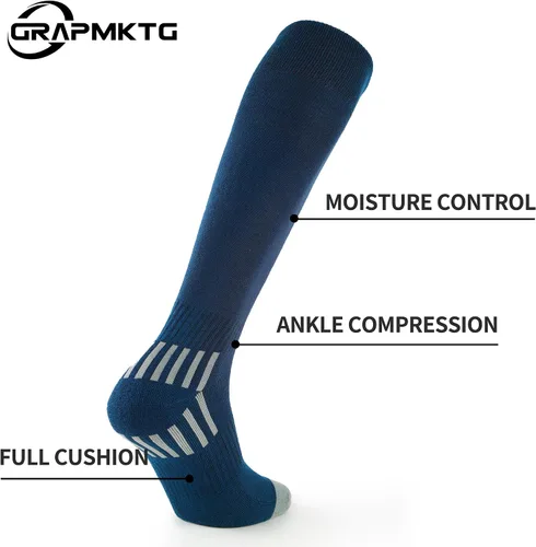 Miniatura 6 de GRAPMKTG Paquete de 3 calcetines de fútbol, béisbol, sóftbol para jóvenes, mujeres y hombres, calcetines de fútbol hasta la rodilla para niños