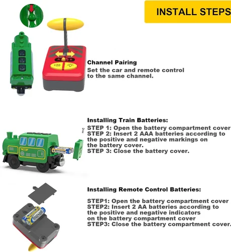 Miniatura 5 de Juego de tren de locomotora a pilas para pista de madera, vehículos magnéticos de control remoto eléctrico de juguete con potente luz de motor